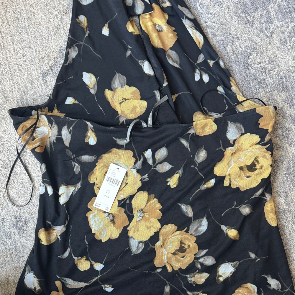 Anthropologie Black and Gold Floral Halter Top - Picture 3 of 3